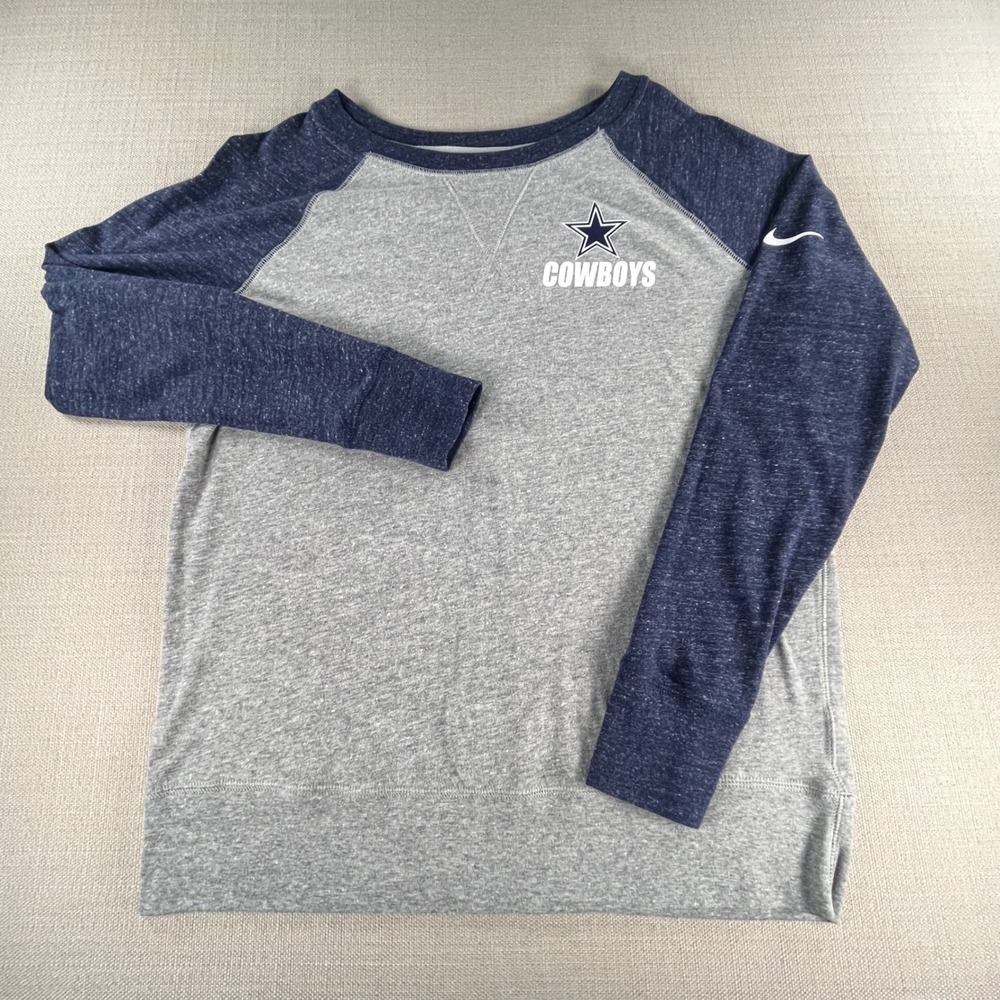 Nike Dallas Cowboys Sweatshirt Womens L Gray Blue Raglan NFL Pullover 574526 - Picture 2 of 7